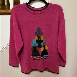 Alpaca Peruvian Folk Art Women's Pink Sweater with Charming Design